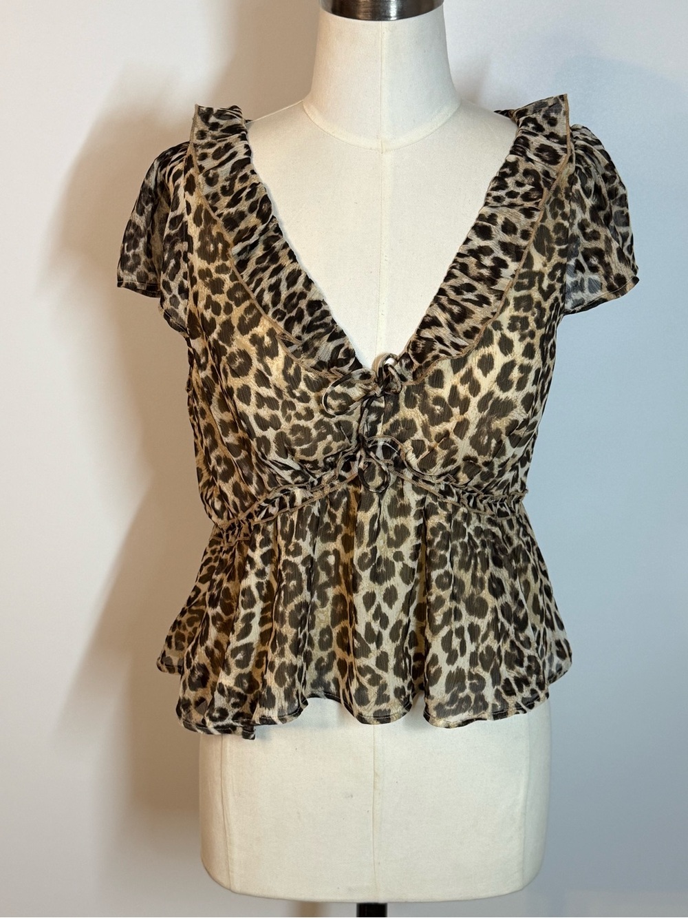 American Eagle Outfitters Leopard Print Ruffle Peplum Blouse - Brown/Black